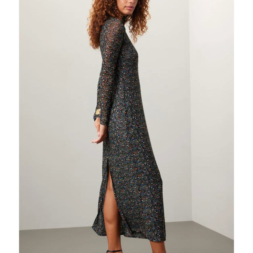 Rosetta Getty Mesh Floral Midi Dress SIZE 6 Black Long Sleeve Work Designer $440 - Picture 2 of 11